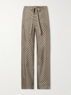 Straight-Leg Monogrammed Silk Trousers