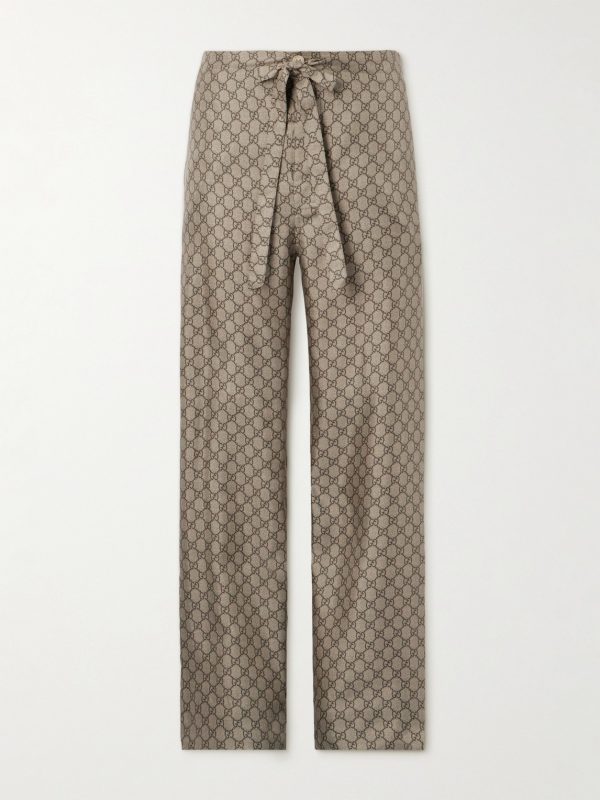 Straight-Leg Monogrammed Silk Trousers Straight-Leg Monogrammed Silk Trousers