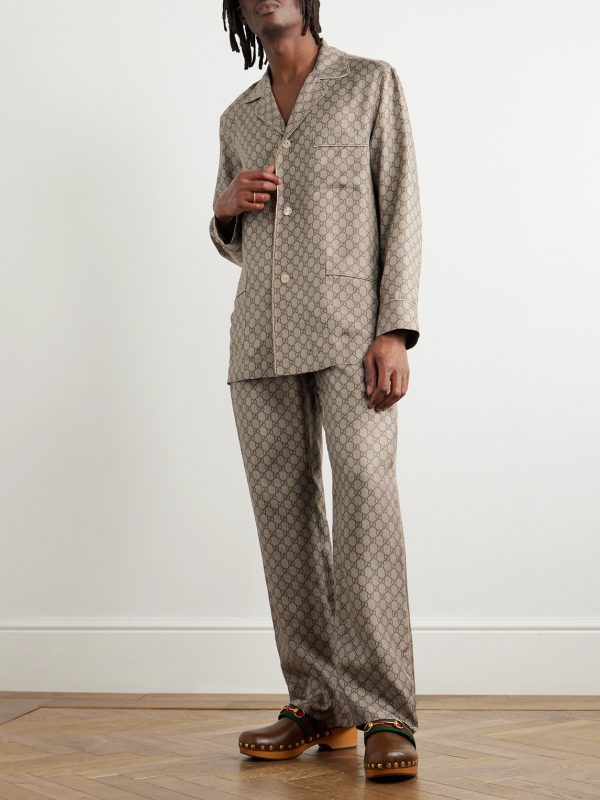 Straight-Leg Monogrammed Silk Trousers - OU Straight-Leg Monogrammed Silk Trousers - OU