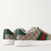 Ace Leather and Webbing-Trimmed Monogrammed Canvas Sneakers - BK Ace Leather and Webbing-Trimmed Monogrammed Canvas Sneakers - BK