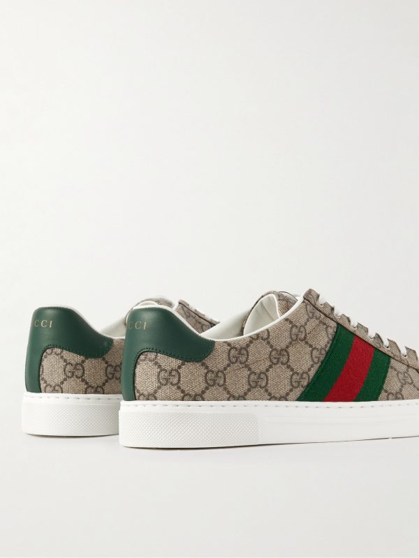 Ace Leather and Webbing-Trimmed Monogrammed Canvas Sneakers - BK Ace Leather and Webbing-Trimmed Monogrammed Canvas Sneakers - BK