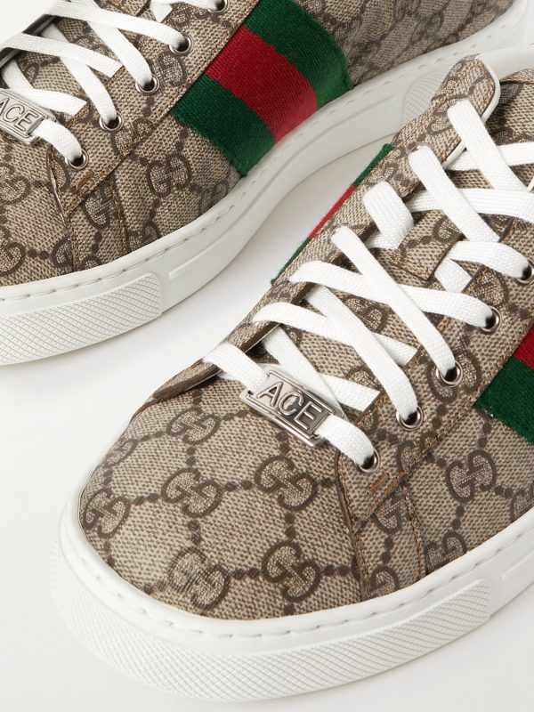 Ace Leather and Webbing-Trimmed Monogrammed Canvas Sneakers - CU Ace Leather and Webbing-Trimmed Monogrammed Canvas Sneakers - CU