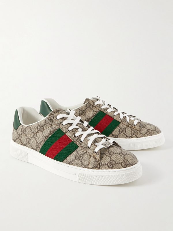 Ace Leather and Webbing-Trimmed Monogrammed Canvas Sneakers - FR Ace Leather and Webbing-Trimmed Monogrammed Canvas Sneakers - FR