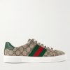 Ace Leather and Webbing-Trimmed Monogrammed Canvas Sneakers Ace Leather and Webbing-Trimmed Monogrammed Canvas Sneakers