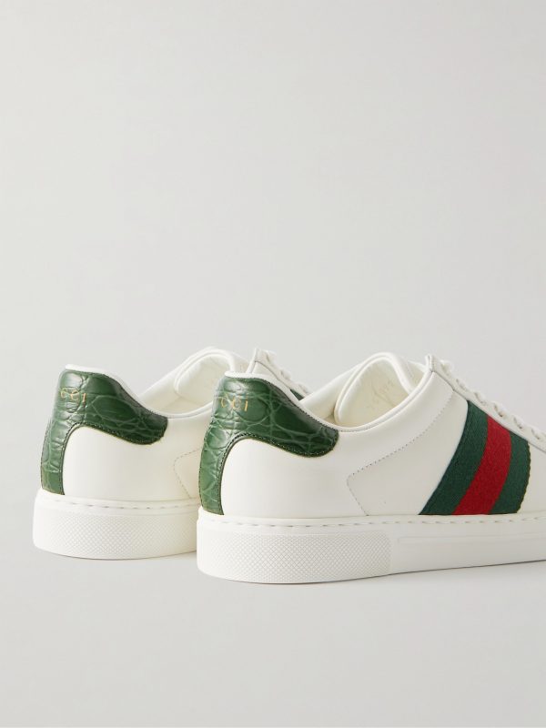 Ace Webbing-Trimmed Leather Sneakers - BK Ace Webbing-Trimmed Leather Sneakers - BK