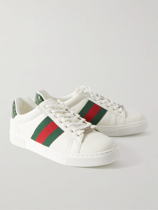 Ace Webbing-Trimmed Leather Sneakers - FR Ace Webbing-Trimmed Leather Sneakers - FR