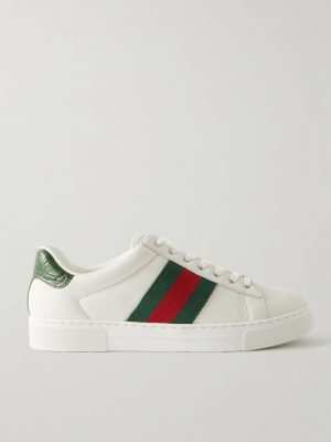 Ace Webbing-Trimmed Leather Sneakers Ace Webbing-Trimmed Leather Sneakers