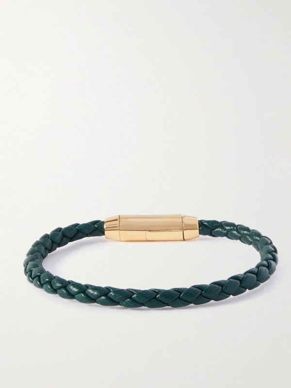Intrecciato Leather and Gold-Plated Bracelet - BK Intrecciato Leather and Gold-Plated Bracelet - BK