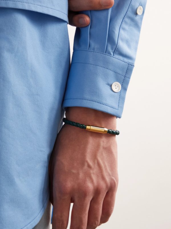 Intrecciato Leather and Gold-Plated Bracelet - FR Intrecciato Leather and Gold-Plated Bracelet - FR