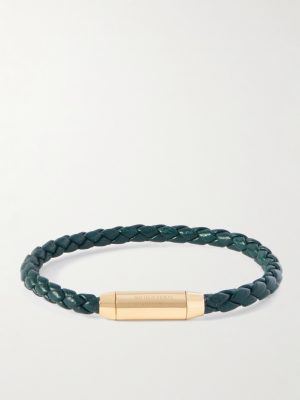 Intrecciato Leather and Gold-Plated Bracelet