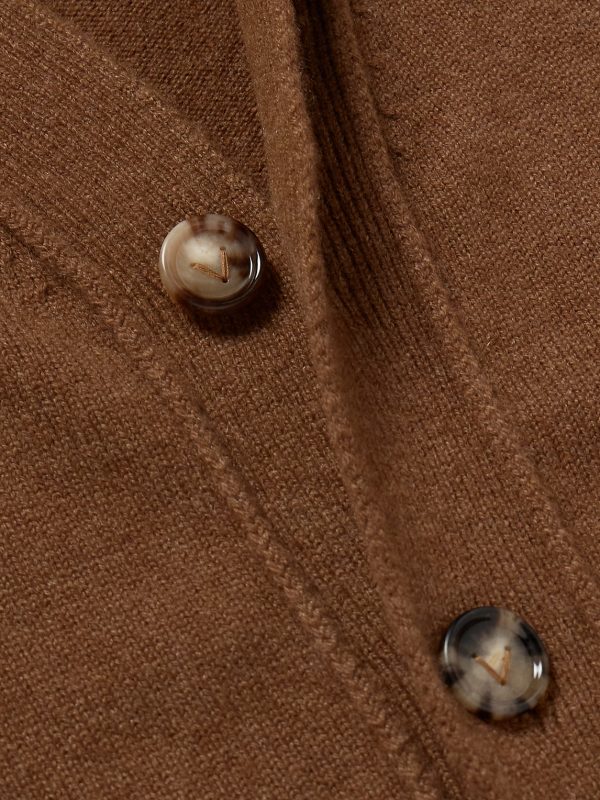 Intrecciato Leather-Trimmed Cashmere-Blend Cardigan - CU Intrecciato Leather-Trimmed Cashmere-Blend Cardigan - CU