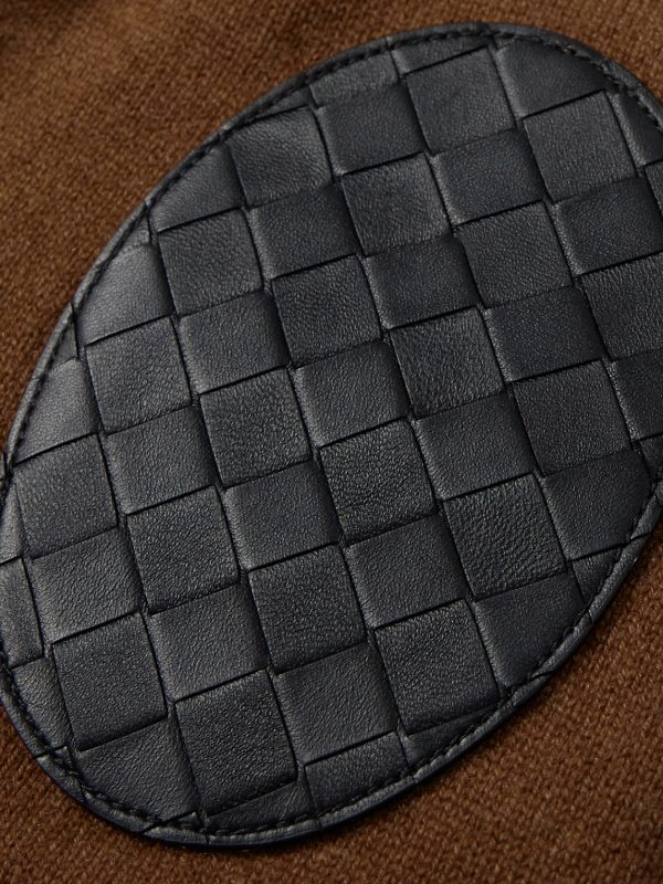 Intrecciato Leather-Trimmed Cashmere-Blend Cardigan - E1 Intrecciato Leather-Trimmed Cashmere-Blend Cardigan - E1