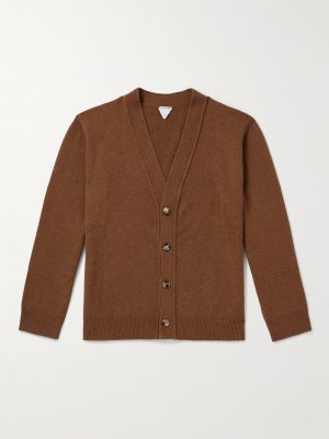 Intrecciato Leather-Trimmed Cashmere-Blend Cardigan Intrecciato Leather-Trimmed Cashmere-Blend Cardigan