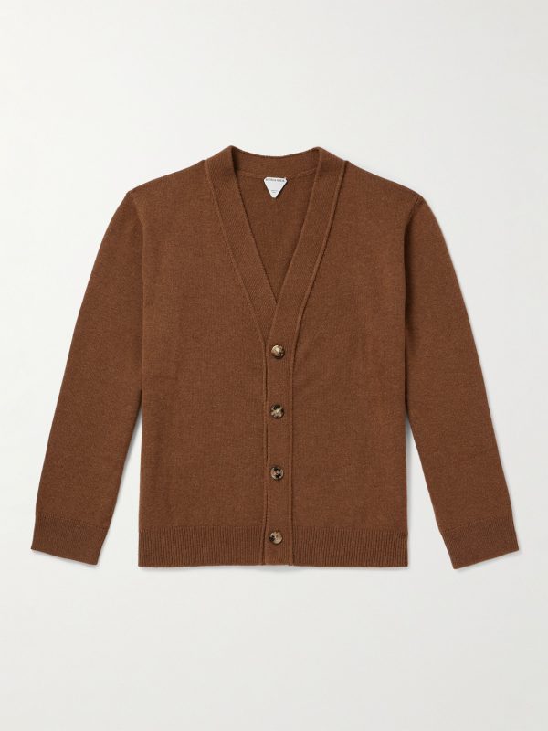 Intrecciato Leather-Trimmed Cashmere-Blend Cardigan Intrecciato Leather-Trimmed Cashmere-Blend Cardigan