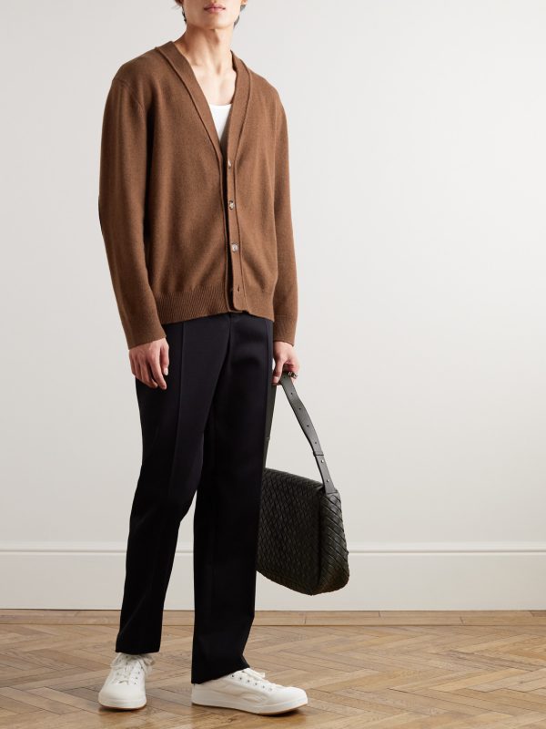 Intrecciato Leather-Trimmed Cashmere-Blend Cardigan - OU Intrecciato Leather-Trimmed Cashmere-Blend Cardigan - OU