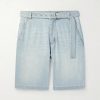 Straight-Leg Belted Denim Shorts