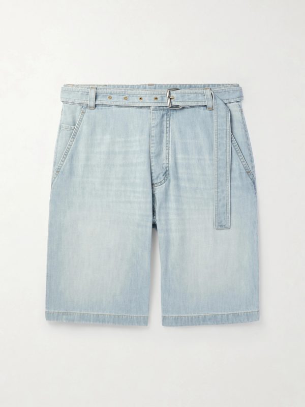 Straight-Leg Belted Denim Shorts