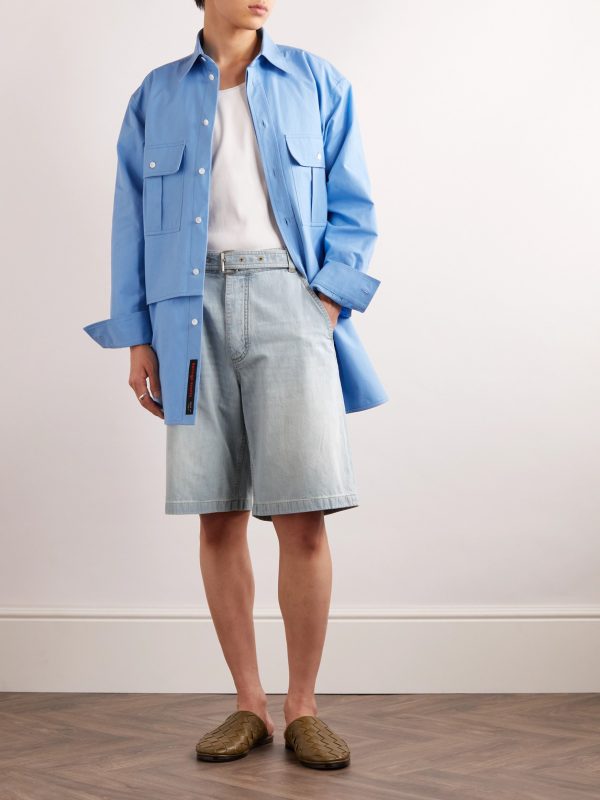 Straight-Leg Belted Denim Shorts - OU