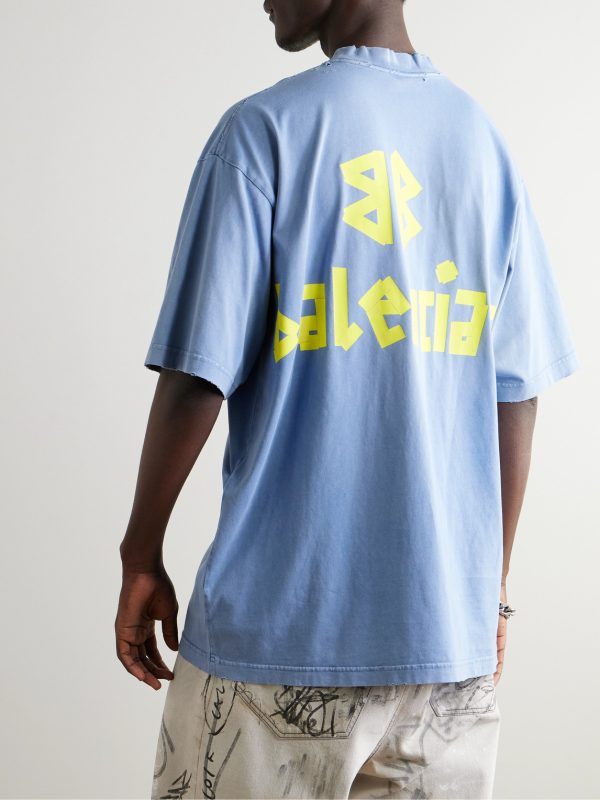 Oversized Distressed Logo-Print Cotton-Jersey T-Shirt - BK