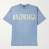 Oversized Distressed Logo-Print Cotton-Jersey T-Shirt
