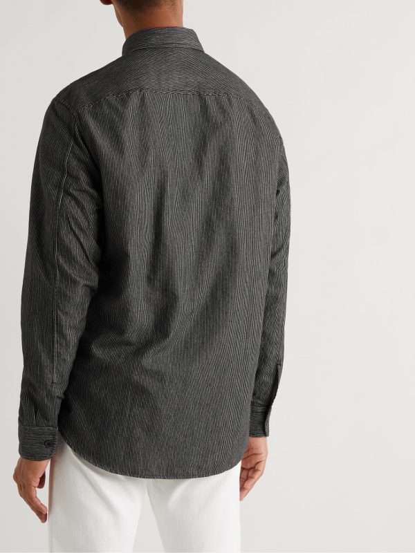 Pinstriped Cotton-Flannel Shirt - BK Pinstriped Cotton-Flannel Shirt - BK