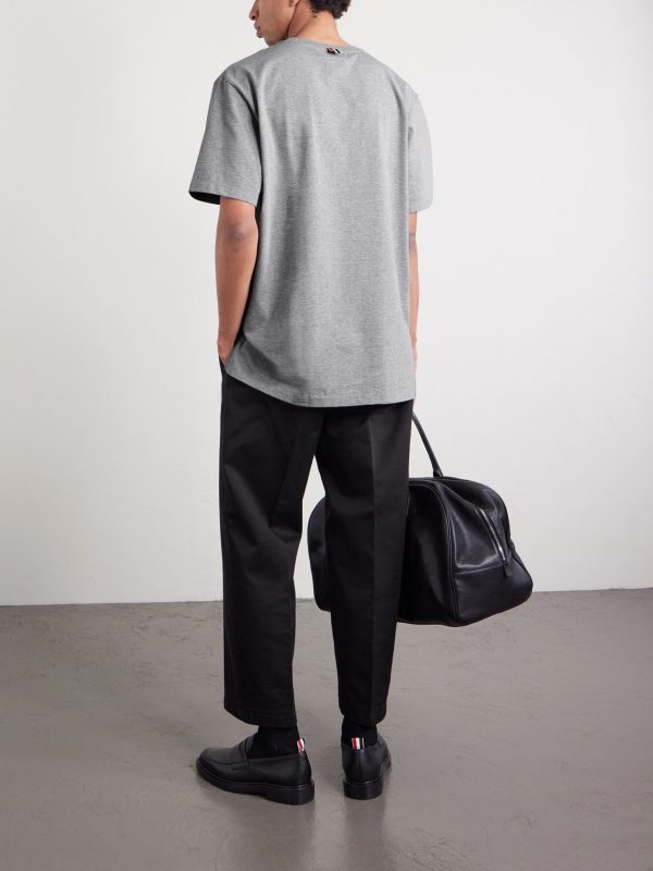 Grosgrain-Trimmed Mélange Cotton-Jersey T-Shirt - BK Grosgrain-Trimmed Mélange Cotton-Jersey T-Shirt - BK