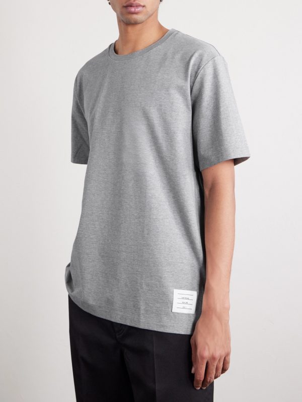 Grosgrain-Trimmed Mélange Cotton-Jersey T-Shirt - FR Grosgrain-Trimmed Mélange Cotton-Jersey T-Shirt - FR
