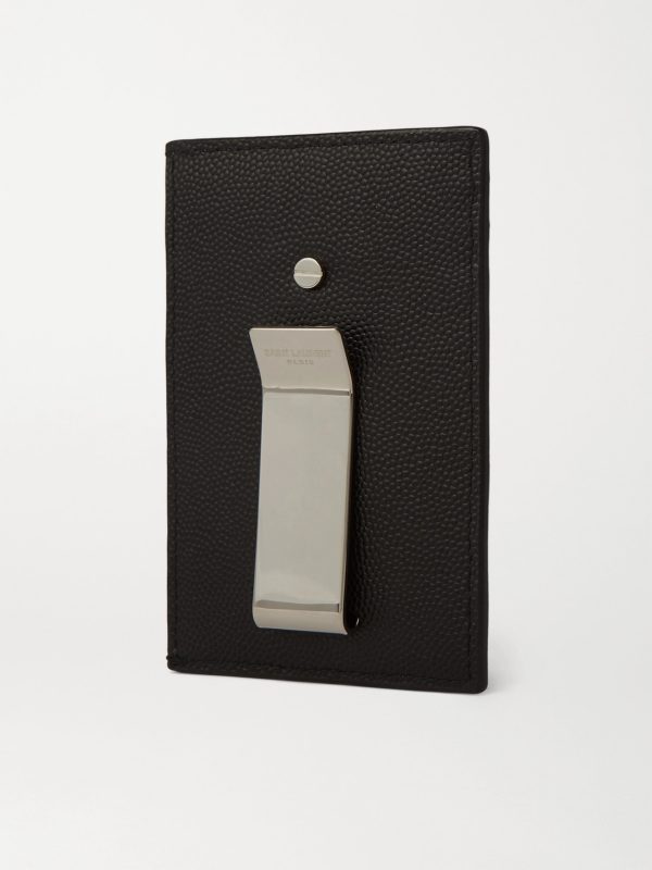 Pebble-Grain Leather Cardholder with Money Clip - BK Pebble-Grain Leather Cardholder with Money Clip - BK