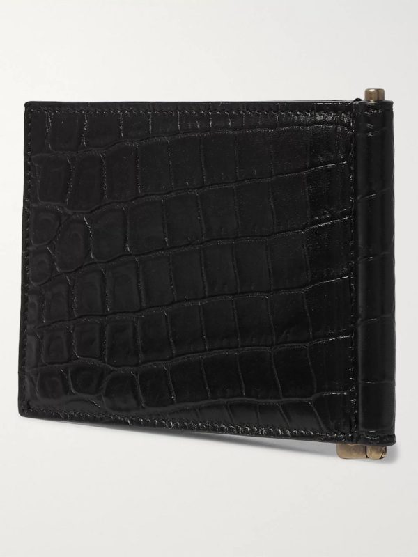 Logo-Appliquéd Croc-Effect Leather Billfold Wallet with Money Clip - BK Logo-Appliquéd Croc-Effect Leather Billfold Wallet with Money Clip - BK