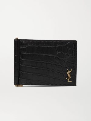 Logo-Appliquéd Croc-Effect Leather Billfold Wallet with Money Clip