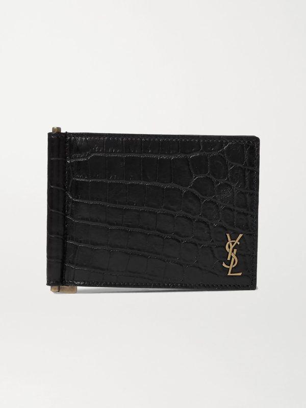 Logo-Appliquéd Croc-Effect Leather Billfold Wallet with Money Clip Logo-Appliquéd Croc-Effect Leather Billfold Wallet with Money Clip