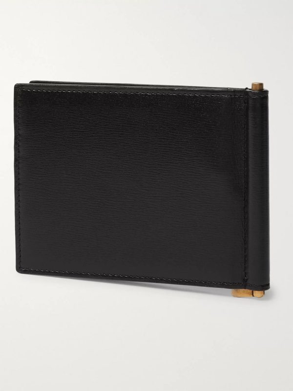 Logo-Appliquéd Leather Billfold Wallet with Money Clip - BK