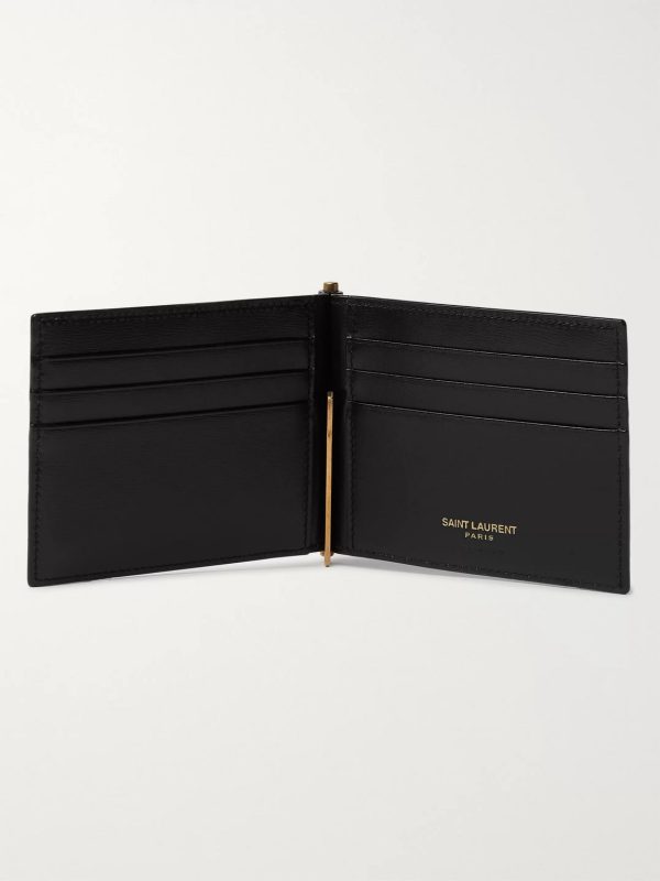Logo-Appliquéd Leather Billfold Wallet with Money Clip - E1