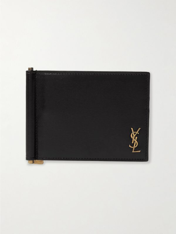 Logo-Appliquéd Leather Billfold Wallet with Money Clip