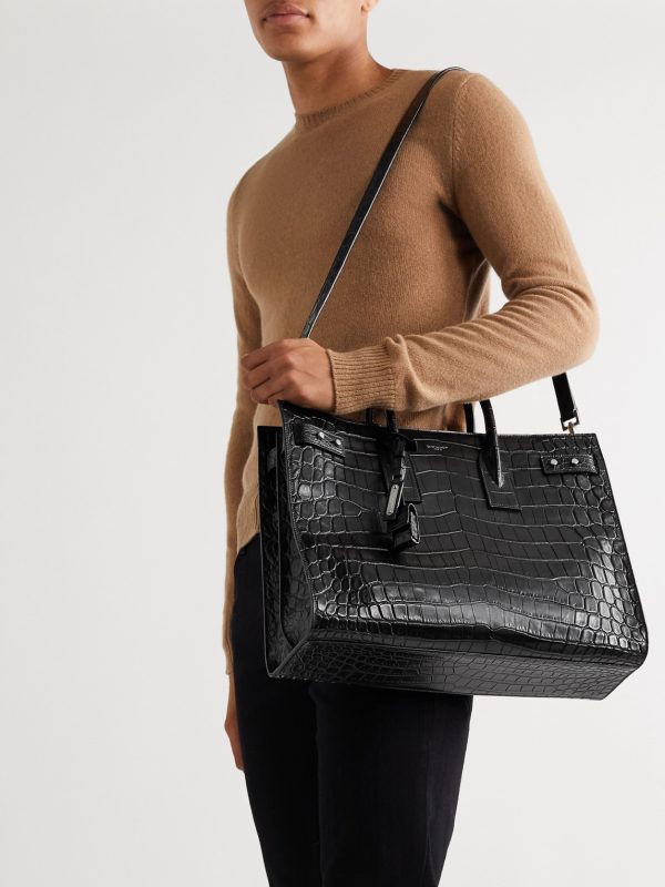 Croc-Effect Leather Tote Bag - OU