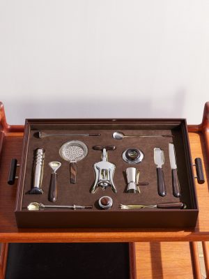 Ebony, Leather and Stainless Steel Bar Set
