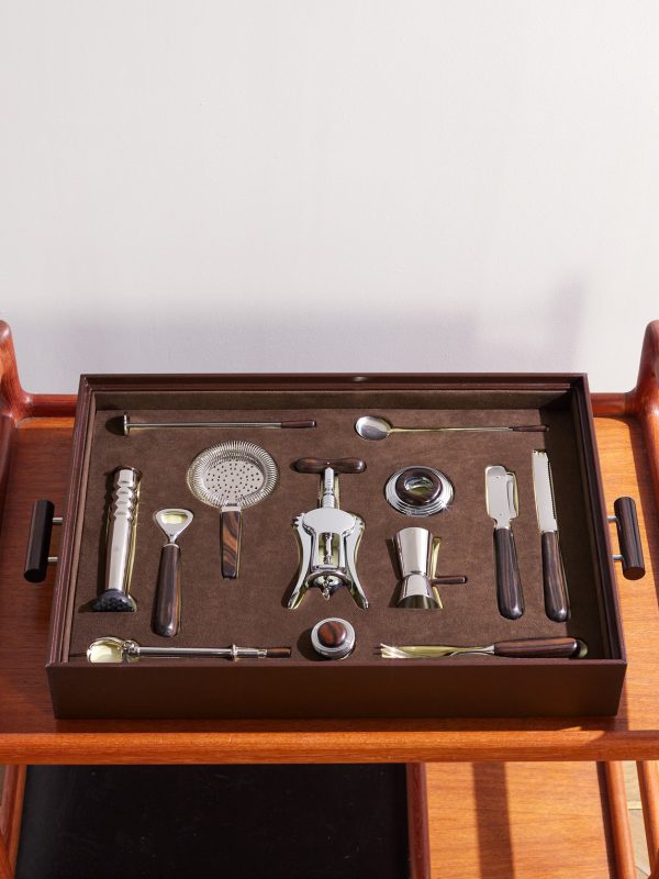 Ebony, Leather and Stainless Steel Bar Set Ebony, Leather and Stainless Steel Bar Set