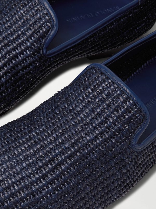 Mario Leather-Trimmed Raffia Loafers - CU Mario Leather-Trimmed Raffia Loafers - CU