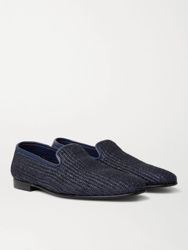 Mario Leather-Trimmed Raffia Loafers - FR Mario Leather-Trimmed Raffia Loafers - FR