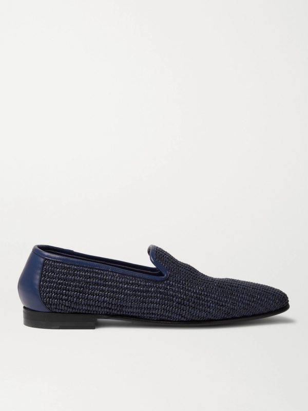 Mario Leather-Trimmed Raffia Loafers Mario Leather-Trimmed Raffia Loafers