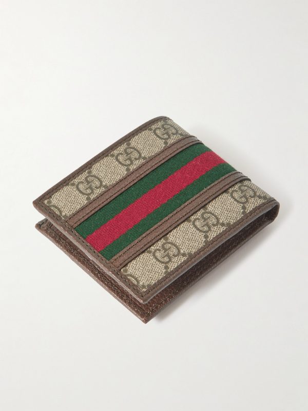 Ophidia Webbing-Trimmed Monogrammed Coated-Canvas and Leather Billfold Wallet - BK