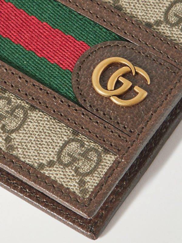 Ophidia Webbing-Trimmed Monogrammed Coated-Canvas and Leather Billfold Wallet - CU