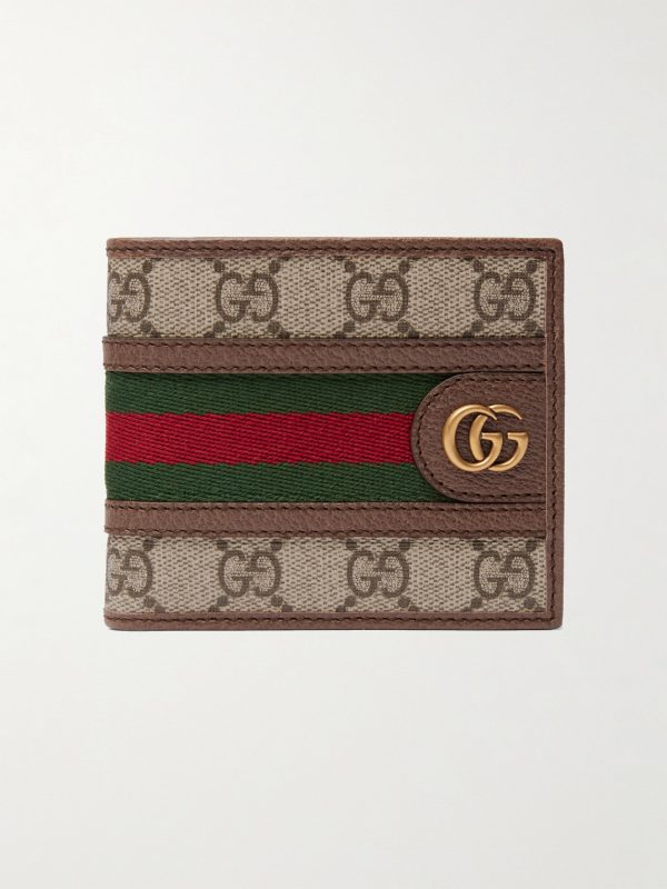 Ophidia Webbing-Trimmed Monogrammed Coated-Canvas and Leather Billfold Wallet