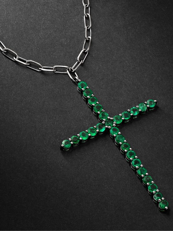 18-Karat Black Gold Emerald Cross Necklace - CU 18-Karat Black Gold Emerald Cross Necklace - CU