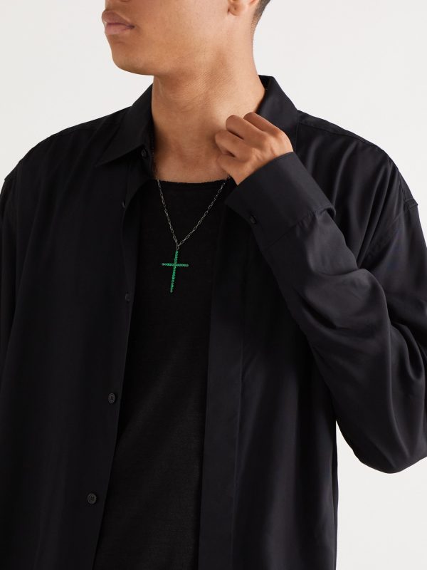 18-Karat Black Gold Emerald Cross Necklace - FR 18-Karat Black Gold Emerald Cross Necklace - FR