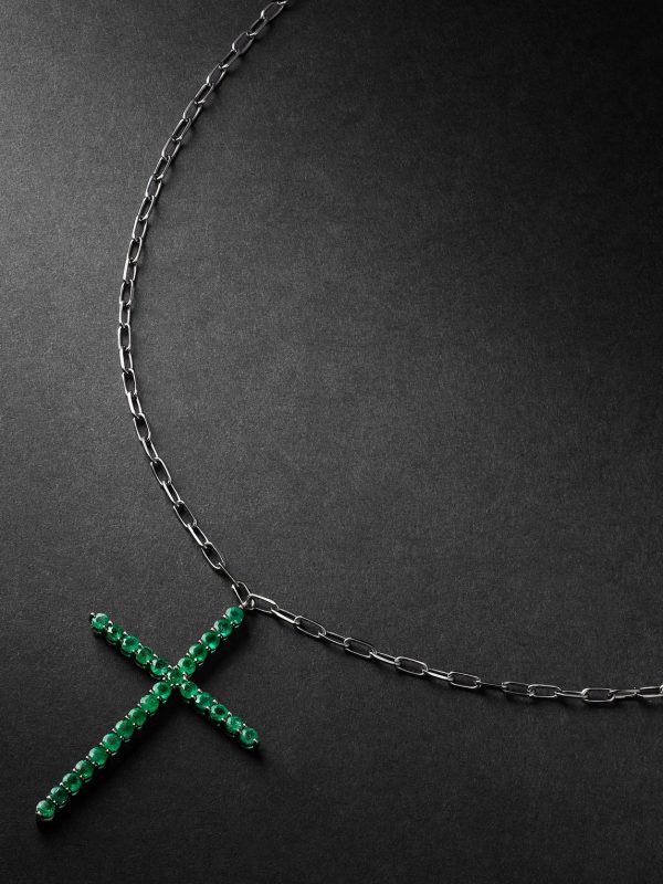 18-Karat Black Gold Emerald Cross Necklace 18-Karat Black Gold Emerald Cross Necklace