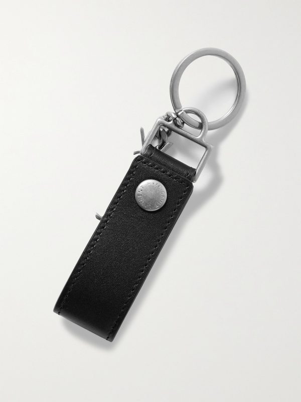Leather and Burnished Silver-Tone Key Fob - BK Leather and Burnished Silver-Tone Key Fob - BK