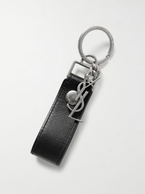 Leather and Burnished Silver-Tone Key Fob