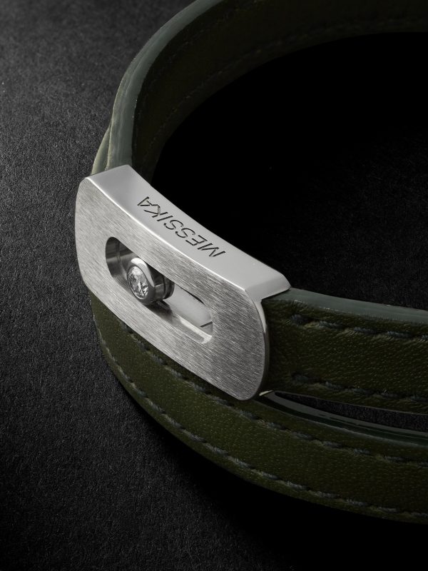 My Move Brushed-Titanium, Leather and Diamond Bracelet - CU