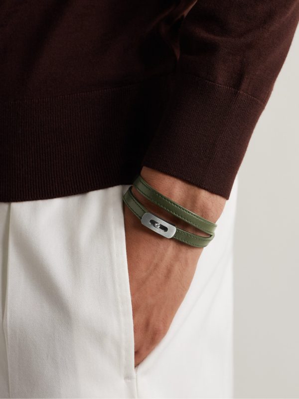 My Move Brushed-Titanium, Leather and Diamond Bracelet - FR